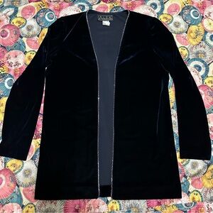 VTG Alex Evenings Dark Midnight Blue Rhinestone Trim Velvet Evening Dress Jacket